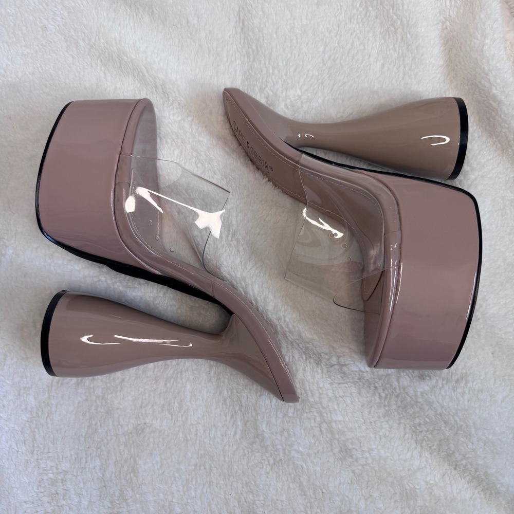 New Cape Robbin INJI Nude Platform Flared Heel Open Toe Slip On Size 8 Women